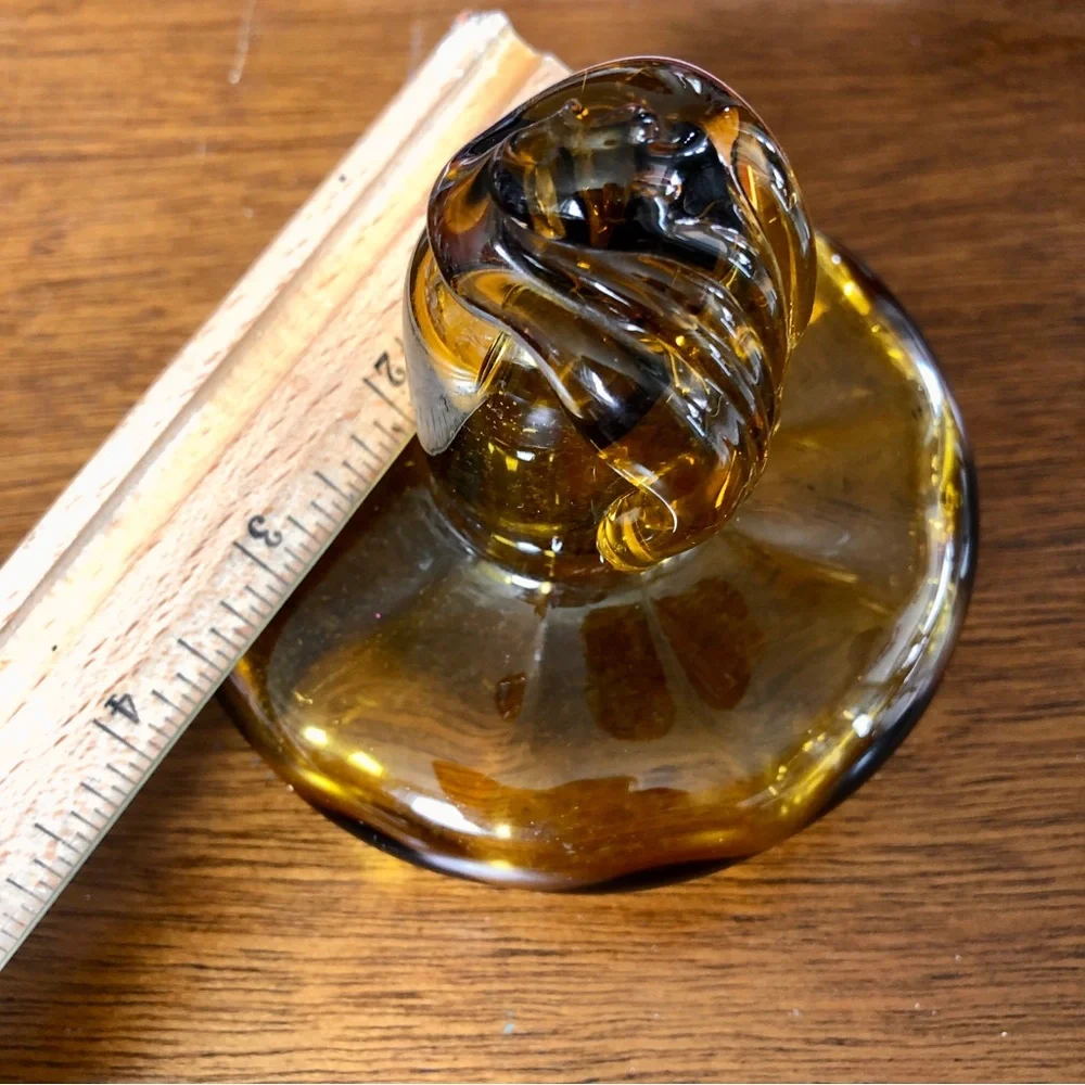 Vintage Art Glass Mushroom Toadstool Amber Blown Glass Figurine Sculpture 4”